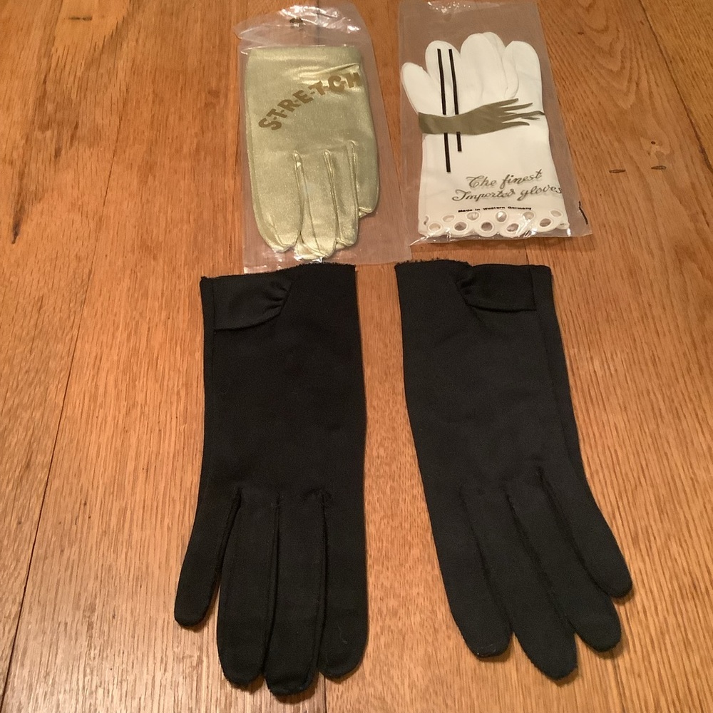 3 Pairs Vintage Gloves-Black, White & Gold
